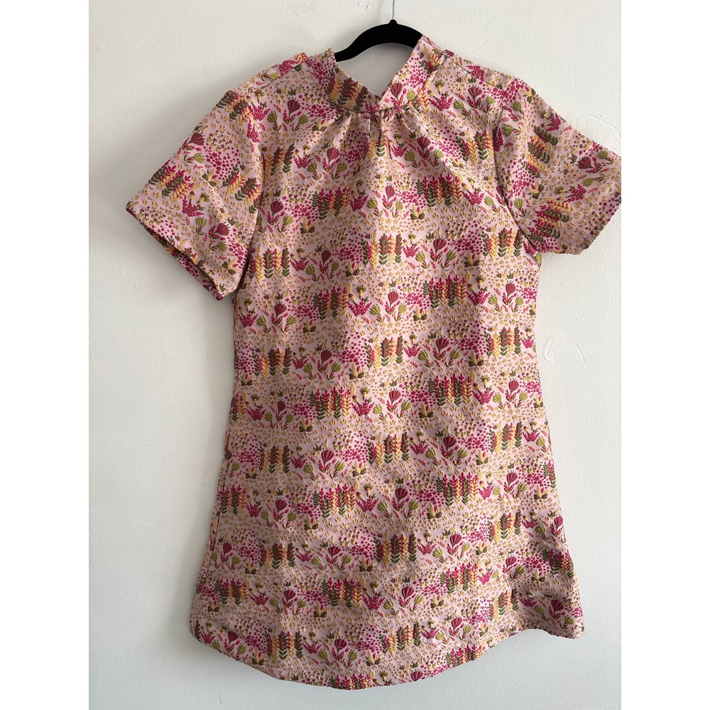 THML Ellen Floral Short Sleeve Dress Pink Embroidered Tie Back Mini Large DR2596